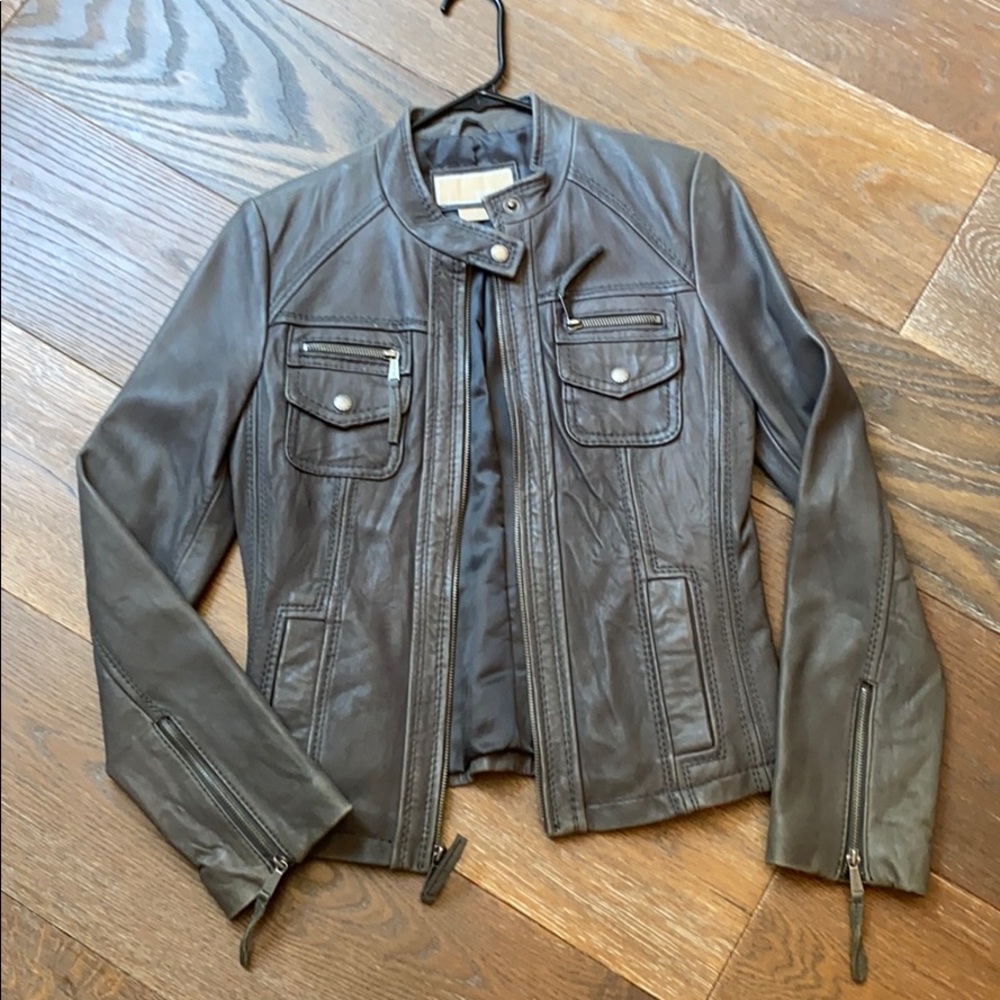 Michael Kors gray leather jacket
